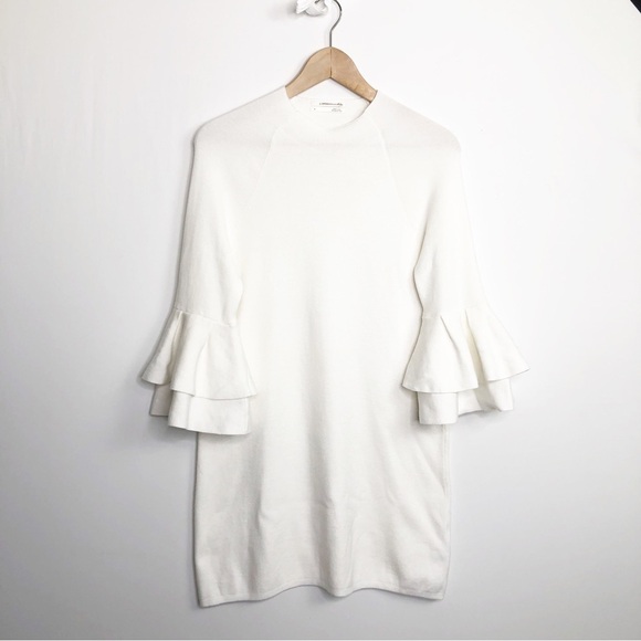 𝅺Anthropologie ivory knit double ruffle sleeve winter white dress - Picture 6 of 9